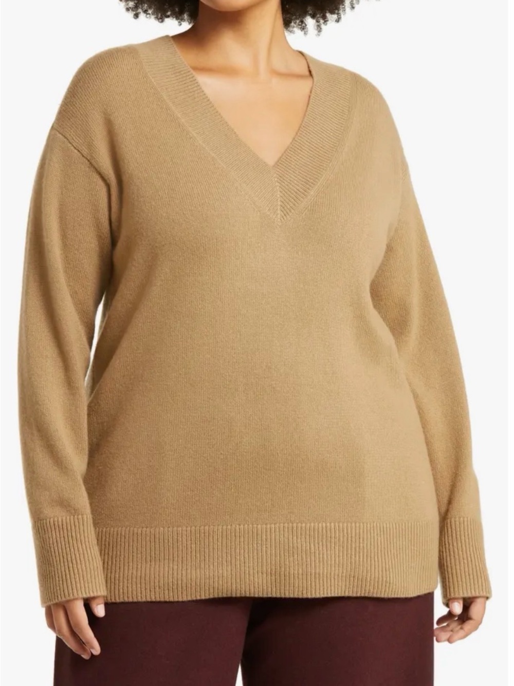 Vince 100% Cashmere V-Neck Pullover Sweater Size 2XL/XXL In Sand Shell Beige